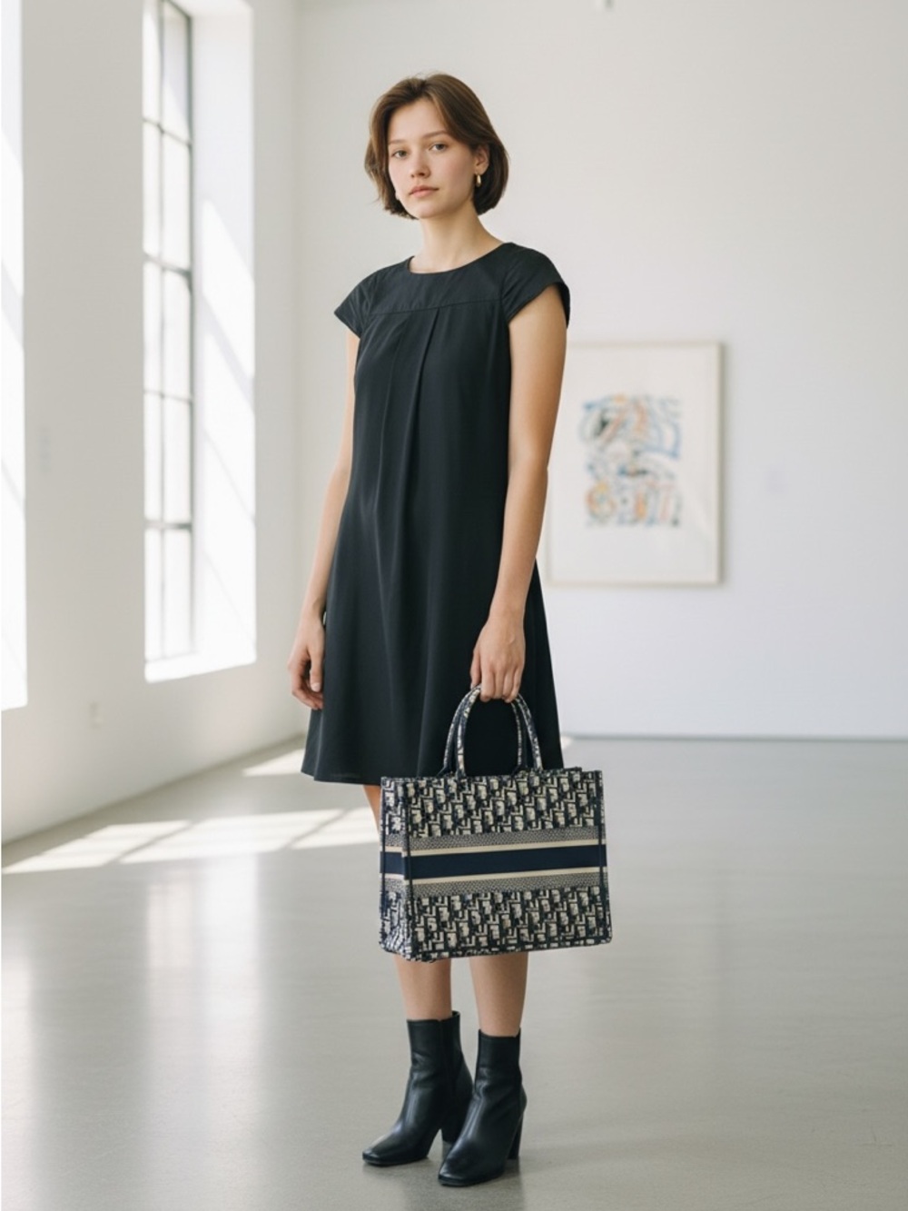 Theory Minimal Black Cap Sleeve Shift Dress Linen Blend Size 2